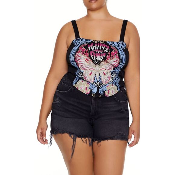 Y2K Festival Ignite the Flame Lace Back Crop Top, Plus Sz 0X, Forever 21, NEW - Picture 1 of 10